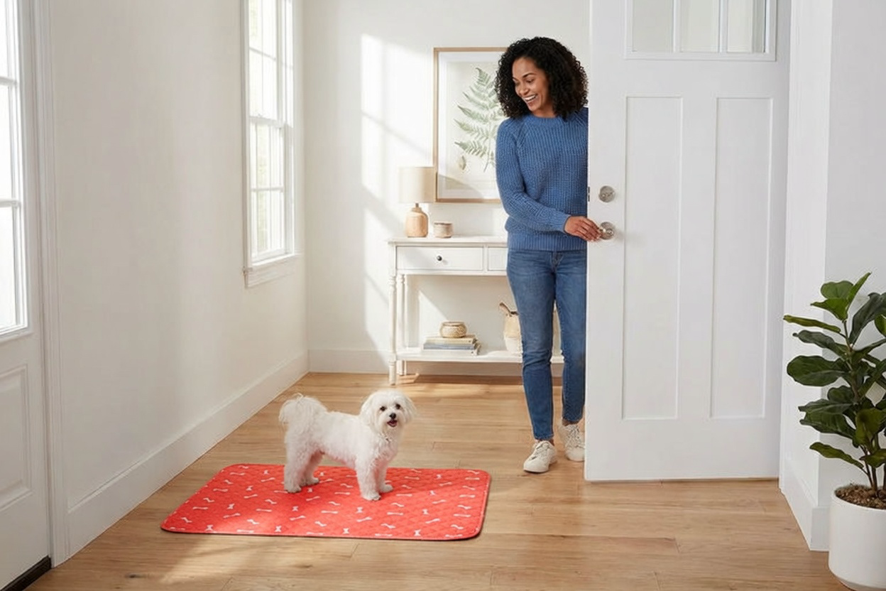 Dog relaxing on the Milo Pad washable pee pad at home