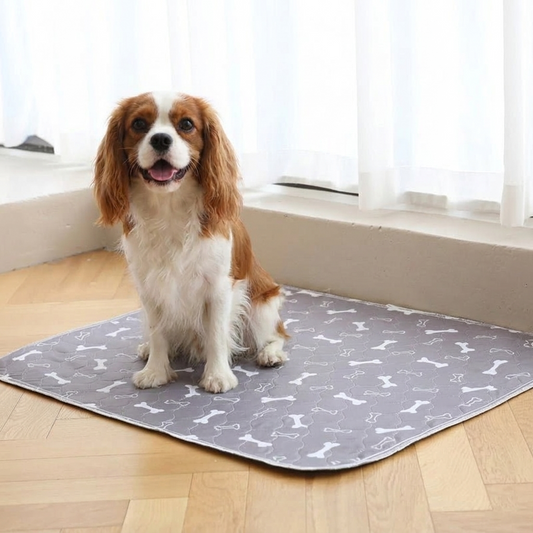 Milo Pad washable dog pee pad, grey with white bone print