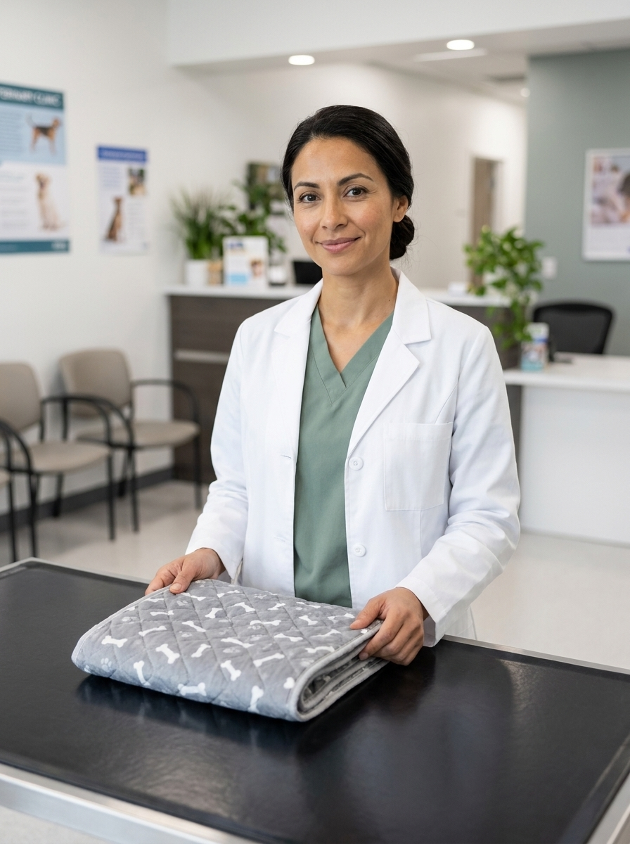 Veterinary professional with a dog and the Milo Pad